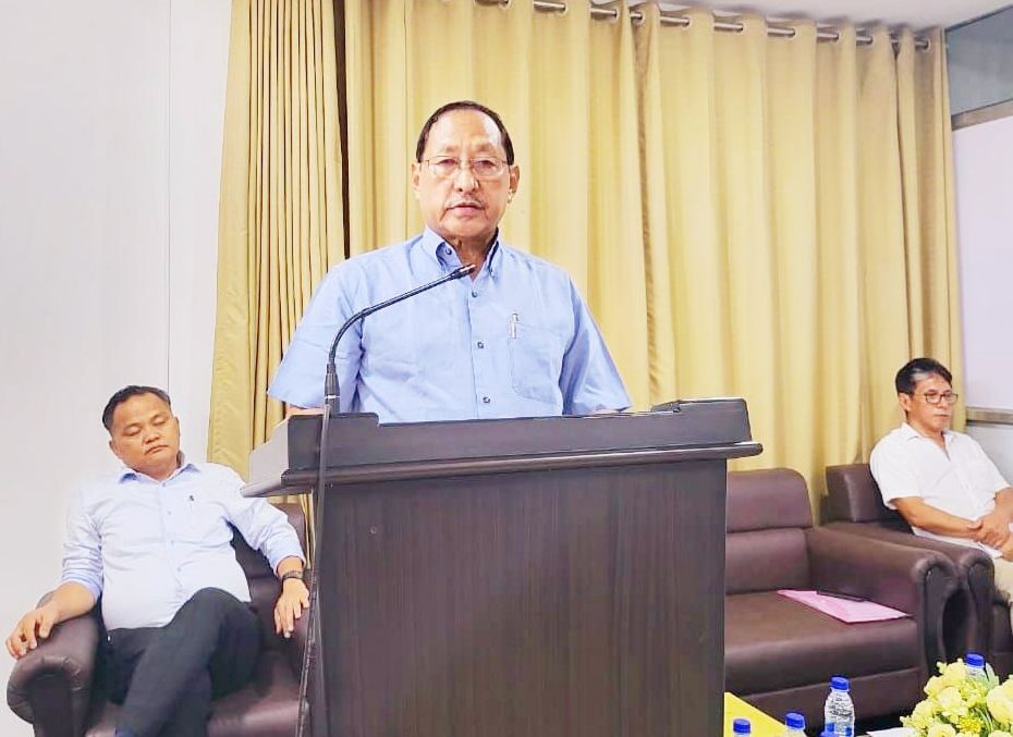 Zhaleo Rio, IAS (Rtd) addressing the departmental review meeting of the Directorate and District Officers of the Excise & Prohibition Department in Dimapur on June 30.